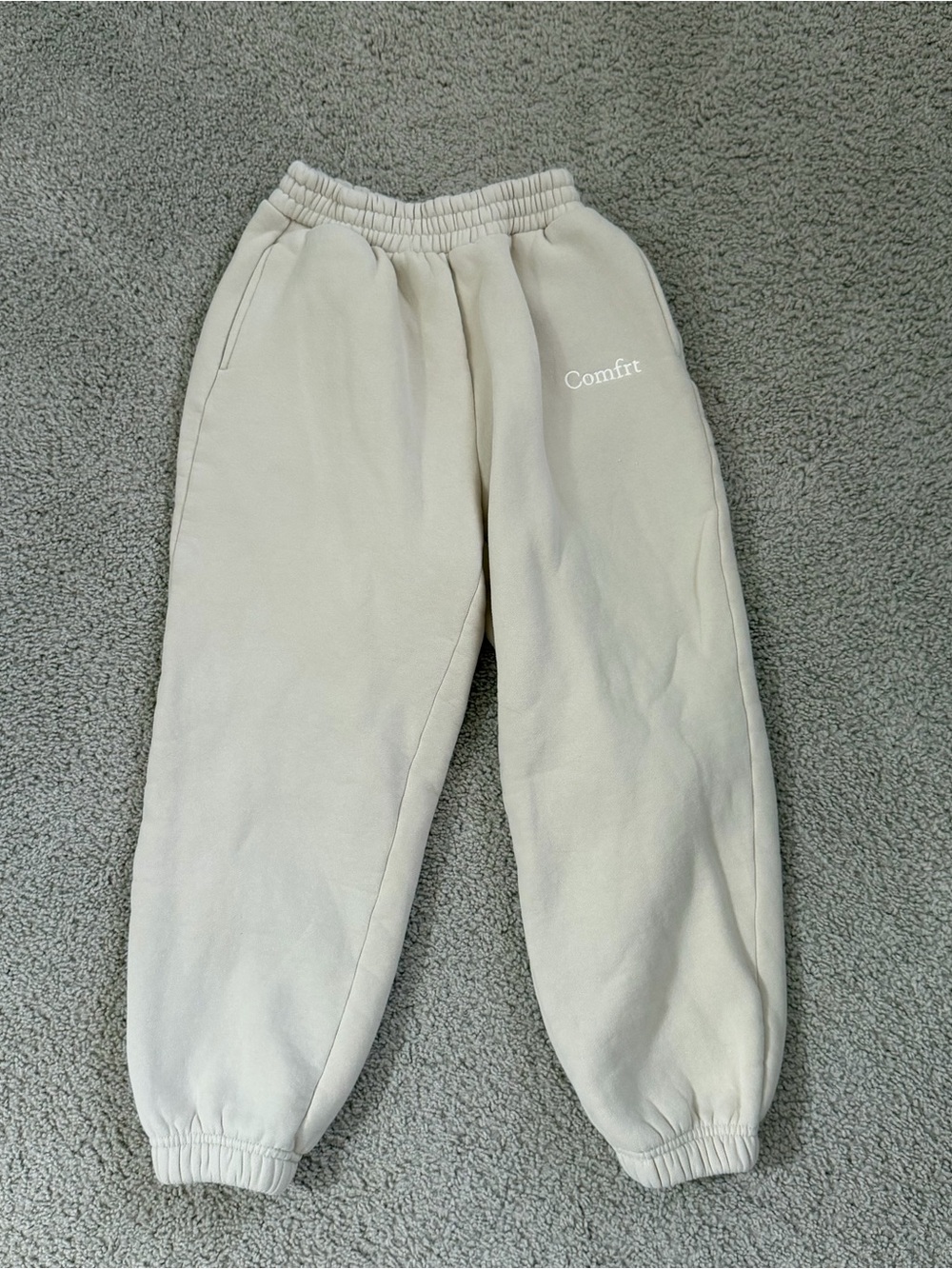 Kids Cream Jogger Sweatpants with 'Comfrt' Logo size small